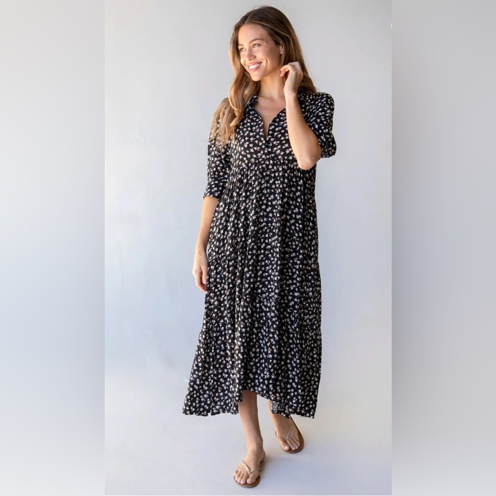Floral Black Midi Dress